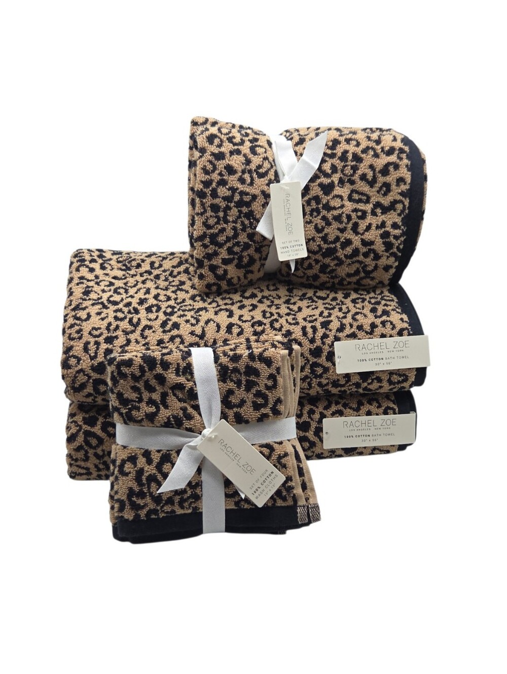Rachel Zoe 8pc Leopard Cheetah Print Cotton Towel Set 2 Bath 2 Hand 4 Washcloths - Picture 3 of 12